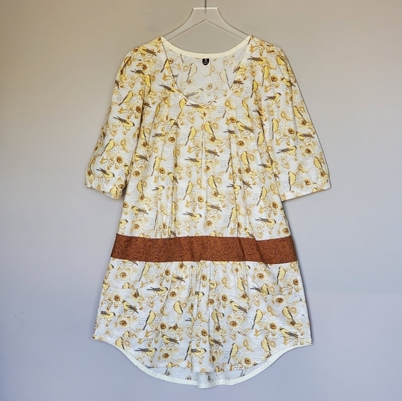 American Finch Novelty Print Dress Coverup Loungewear Pockets Butter Yellow - Picture 1 of 11